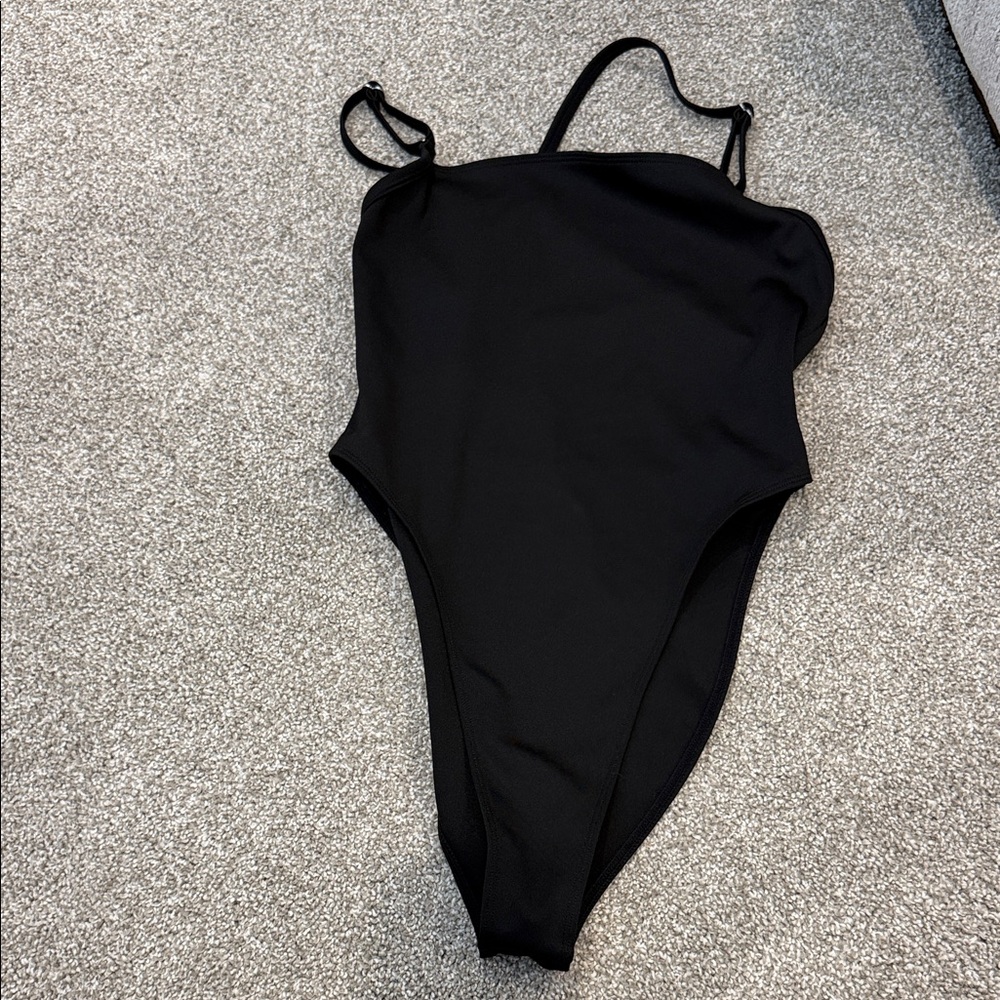 ALO black bodysuit open back high slit leg size small